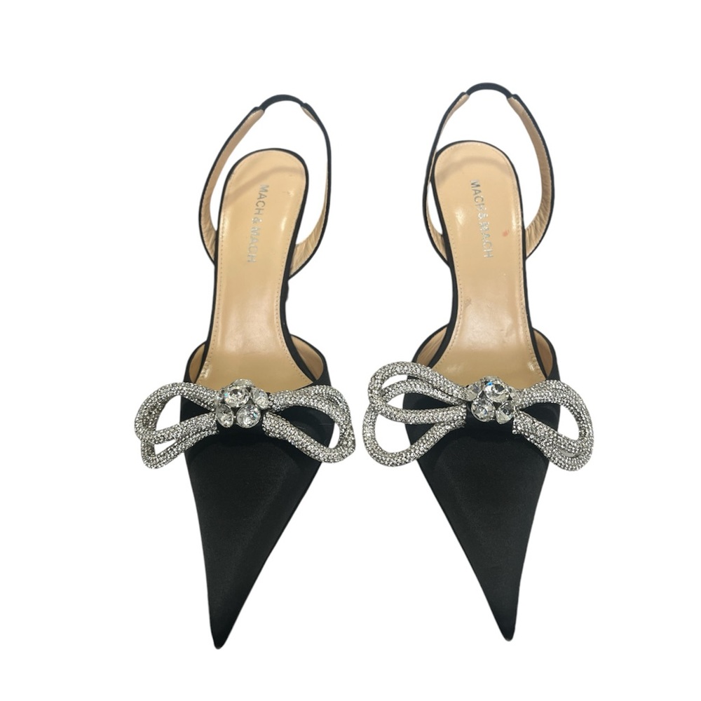 Mach & Mach Double Bow Pointed Toe Slingback Pump Size 38  Elegant Designer Heel - Picture 3 of 5